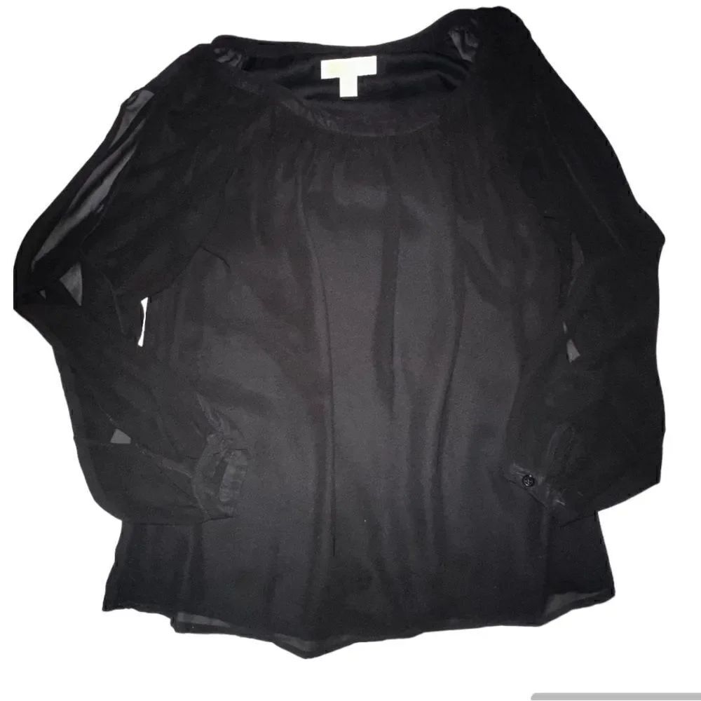 Michael Kors Sheer Arm Black Top